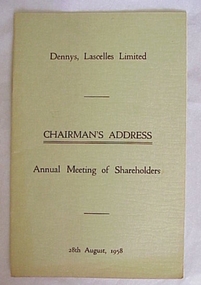 Address, Dennys, Lascelles Limited Chairman's Address Annual Meeting of Shareholders 28th August, 1958