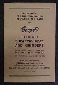 Booklet, Instructions for the installation operation and care of Cooper electric shearing gear and grinders