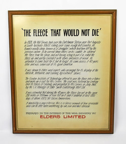 Text panel, Elders Limited, "The Fleece that would not die"