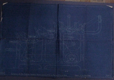 Blueprint, "Elevation of Four Cylinder Shearing Machine Shewing3 Cuts on Face and 1 Cut on Back"