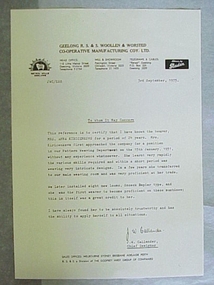 Letter (photocopy)