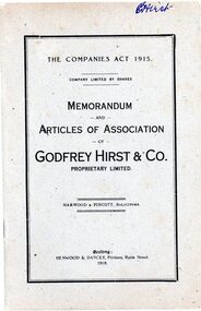 Book, Memorandum and Articles of Association of Godfrey Hirst & Co. Proprietory Limited