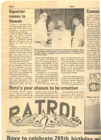 Newspaper Clipping, "Squatter comes to Hawaii"