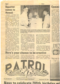 Newspaper Clipping, "Squatter comes to Hawaii", 1984