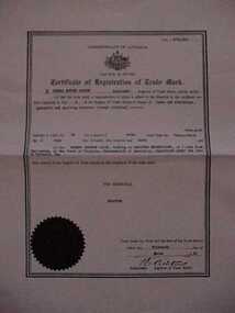 Certificate, Certificate of Registration of Trade Mark