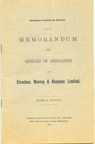 Booklet, Memorandum and Articles of Association of Strachan, Murray and Shannon Limited, 1925