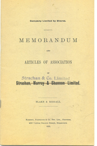 Booklet, Memorandum and Articles of Association of Strachan, Murray and Shannon Limited, 1925
