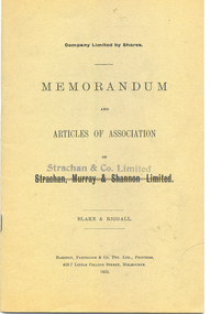 Booklet, Memorandum and Articles of Association of Strachan, Murray and Shannon Limited, 1925
