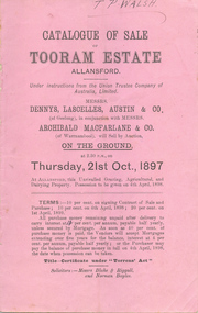 Catalogue, Catalogue of Sale of "Tooram" Estate, Allansford, 21st Oct, 1897