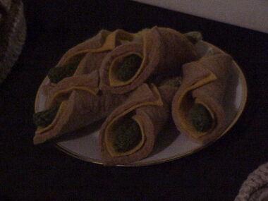 Textile Handcraft, The Afternoon Tea Party: Plate of cheese and asparagus rolls