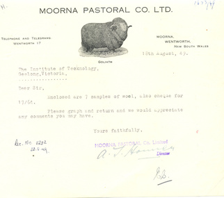 Archive - Letter, Moorna Pastoral Co Ltd, 18 August 1949