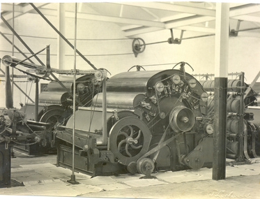 Photograph, Intermediate section of the carding process in the R S & S carding room