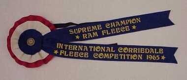 Rosette, Supreme Champion Ram Fleece: International Corriedale Competition 1965