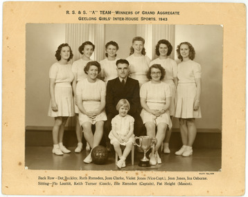 Photograph, R.S.S. "A" Team - Winners of Grand Aggregate, Geelong Girls' Interhouse Sports, 1943
