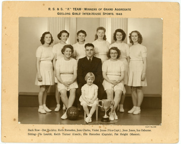 Photograph, R.S.S. "A" Team - Winners of Grand Aggregate, Geelong Girls' Interhouse Sports, 1943, 1943