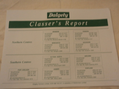 Classer's Report, Dalgerty Classer's Report