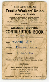 Book, The Australian Textile Workers Union. Geelong Division Contributrion Book, 1970