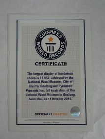 Memorabilia - Certificate, Guinness World Records, 2015
