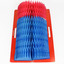 view from above of unfolded blue paper lantern with red card beneath