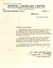Letter - Letter of reference for Margaret Burn, 03/11/1939