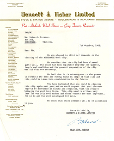 Letter - Report, Wool Classing Clip Report, 1965-1966