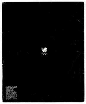 back cover of booklet showing black background with small white logo and text