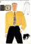 hand drawn image of a white man wearing black pants, mustard long sleeve shirt and tie with native botanic print. line drawings showing belt buckle, shoes and pants in detail surround the figure