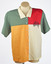 front of shirt showing block colours of green, yellow, cream and red with black map of Australia stitched in top right corner