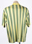 Back view of shirt showing cream and green vertical stripes