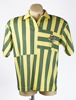 front view of shirt showing cream and green stripes