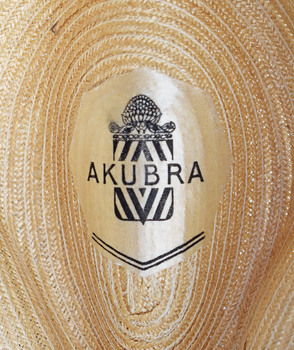 detail inside hat showing black text