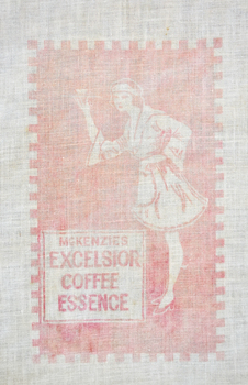 red and white graphic showing a woman holding a coffee cup
