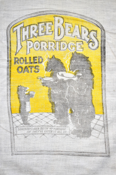 graphic image in yellow and black and white showing three bears holdings bowls