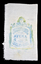 calico bag with blue and yellow graphic image of woman with flora