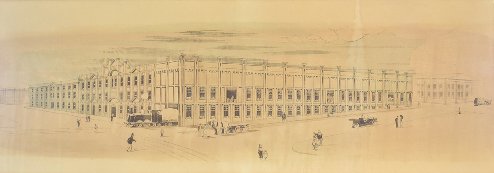 illustration of a building with people in foreground