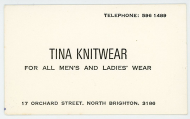 Document - Business Card, Tina Knitwear, 1980-2000