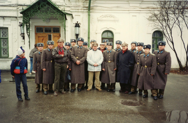 Photograph - International Wool Secretariat Team with Ukrainian Soldiers, Kyiv, Ukraine, 1990s