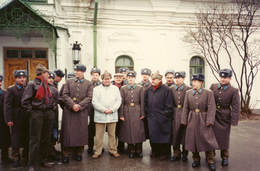 Photograph - International Wool Secretariat Team with Ukrainian Soldiers, Kyiv, Ukraine, 1990s