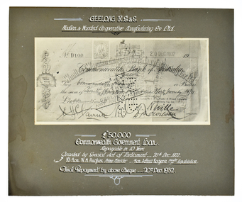 Archive - Mounted Cheque, Returned Soldiers and Sailors Mill, 1932