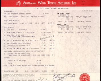Photograph - Slide, Stuart Ascough, IWTO Test Certificate, Australian Wool Testing Authority Ltd, 1990s
