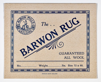 Ephemera - The Barwon Rug, Albion Mills, Albion Woollen Mills Co. Pty Ltd