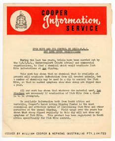 Booklet - Itch Mite and its Controls by Delta B. H. C. and some other Insecticides, Cooper Information Service, William Cooper & Nephews (Australia) Pty. Ltd, 1950s