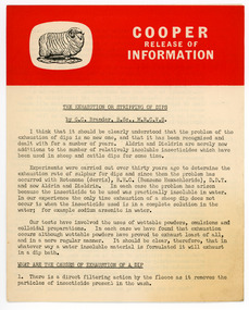Booklet - The Exhaustion or Stripping of Dips, Cooper Release Information, William Cooper & Nephews (Australia) Pty. Ltd, April 1956