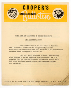 Booklet - The Use of Arsenic & Dieldrin Dips in Combination, Coopers Sales and Service Bulletin, William Cooper & Nephews (Australia) Pty. Ltd, 1950s