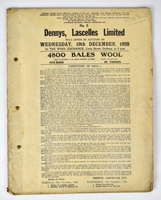 Archive - Wool Auction Catalogue, Dennys, Lascelles Limited, 1928