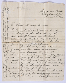 Archive - Letter of Recommendation, Charles Tansley, Marfield Station, 28 March 1932