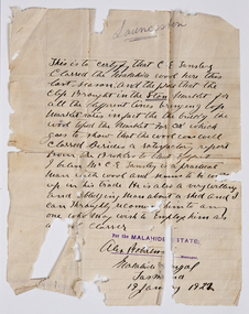 Archive - Letter of Recommendation, Charles Tansley, Malahide Estate, 19 January 1921