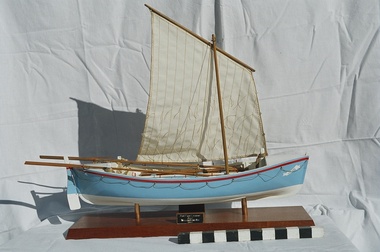 Scale Model of Port Fairy Life Boat rigged with sail.