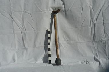 Cane Handle with heavy lead bulb at one end to allow light line to be thrown from Life Boat to shipwreck survivors.