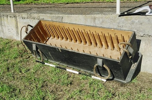Faking Frame and Box to ensure rope runs freely from rocket without tangles.